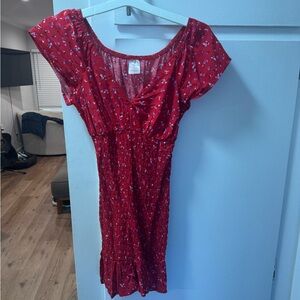 Red Floral Smocked Waist Midi Dress